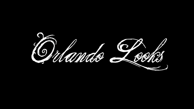 White gothic script text on a black background that reads Orlando Looks